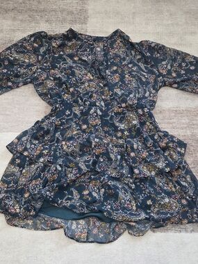 City Studio Navy Paisley Tiered Ruffle Dress